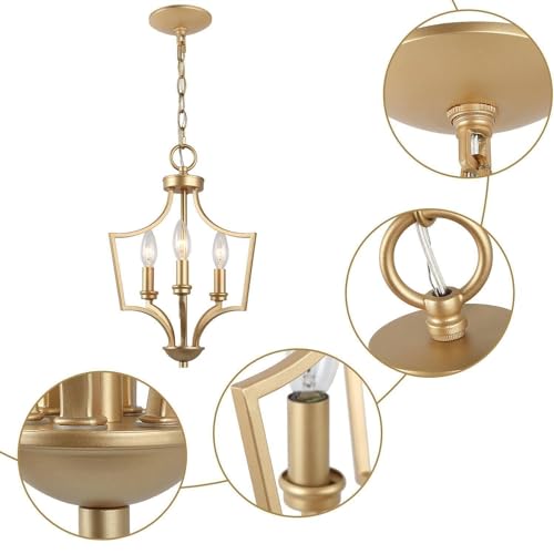 Image of KSANA Gold Pendant Lights Kitchen Island, 3-Light Small Modern Farmhouse Pendant Lighting, 11'' Geometric Lantern Pendant Chandeliers Light Fixture for Dining Room, Bedroom, Entryway