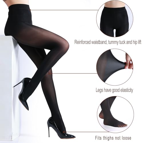 2 Pack Women's Shiny tights Control Top,Shimmery High Waist Pantyhose 40 Denier Run Resistant Quality Nylons4