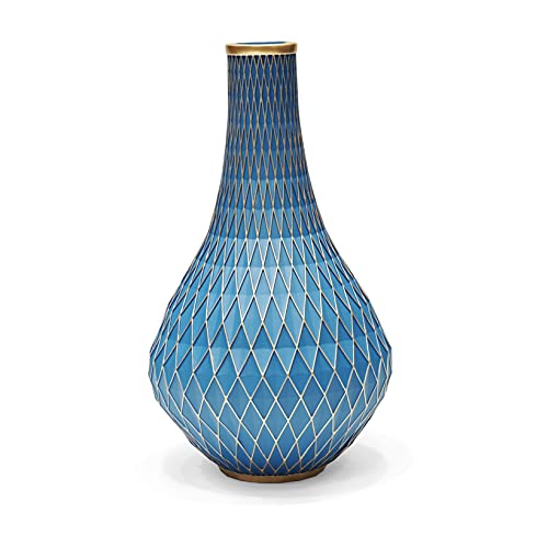 Suanti Dekorative bauchige Blumenvase, Blau und Gold, Blumenhalter,...