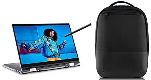 Image of Dell Inspiron 5410 14 inch FHD Touch Display 2in1 Laptop (i3-1125G4 / 8GB / 512GB SSD /Integrated GFX /Win 10 + MSO /Backlit KB + FPR + Active Pen /Silver Metal) Pro Slim Backpack 15