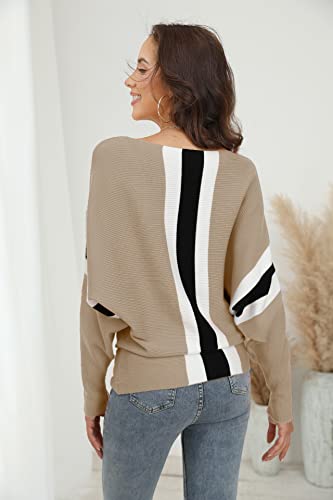 Image of FULIER Women Oversized Boat Neck Batwing Sleeves Dolman Knitted Sweaters Lightweight Pullovers Tops One Size
