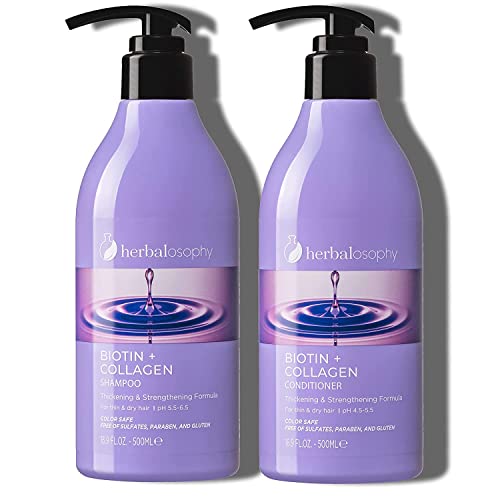 Herbalosophy Biotin & Collagen Shampoo & Conditioner Set, Hair Growth Thickening Shampoo & Conditioner Set, Repair Dry, Damaged Thinning Hair, Infused With Vitamin B7 & Argan Oil, Free Of Sulfate, Parabens And Gluten, 2 X 16.9 Fl Oz #TOP17