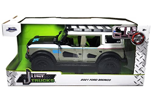 2021 Bronco Gray and White with Matt Black Hood with Roof Rack M2 Motoring Just Trucks Series 1/24 Diecast Model Car by Jada 33299