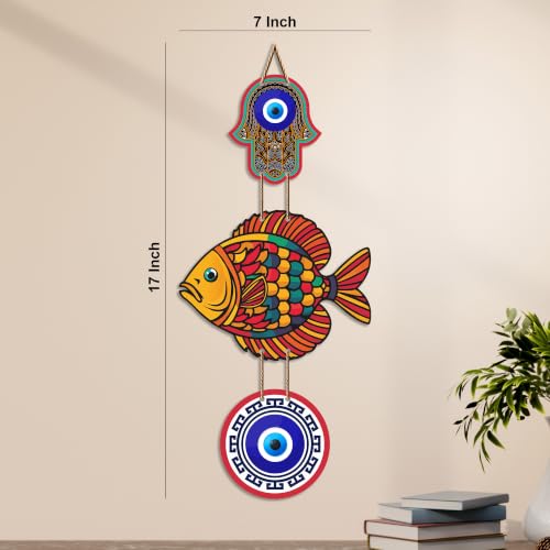 Image of Artvibes Multicolor Fish Wall Hanging for Home Entrance | Evil Eye Protection MDF Wall Decor | Lucky Fish Vastu Decorative Art for Living Room | Bedroom & Main Door | Positive Energy Gift (WH 8536N)