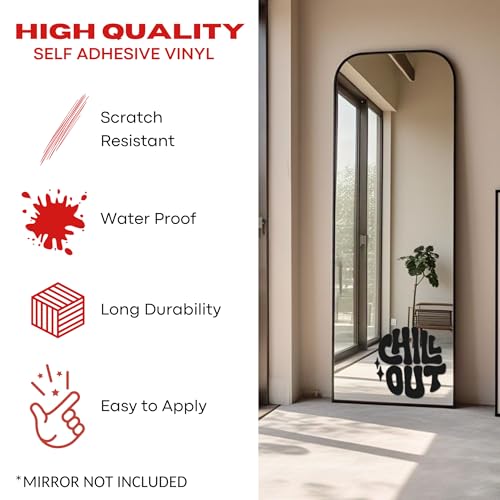 Image of Sticker for Glass & Mirrors| Minimal Vinyl Decal for Bedroom Bathroom & Cafe | Self-Adhesive Waterproof Quote Aesthetic Mirror Sticker | No Mirror Included (Chill Out, Small, Matt Black)