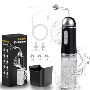 Ear Wax Removal, Electric Ear Irrigation Flushing System with Pulse Mode, Water Ear Cleaning Kit, Portable Ear Cleaner with Basin and Resuable Nozzles for Adults-Black