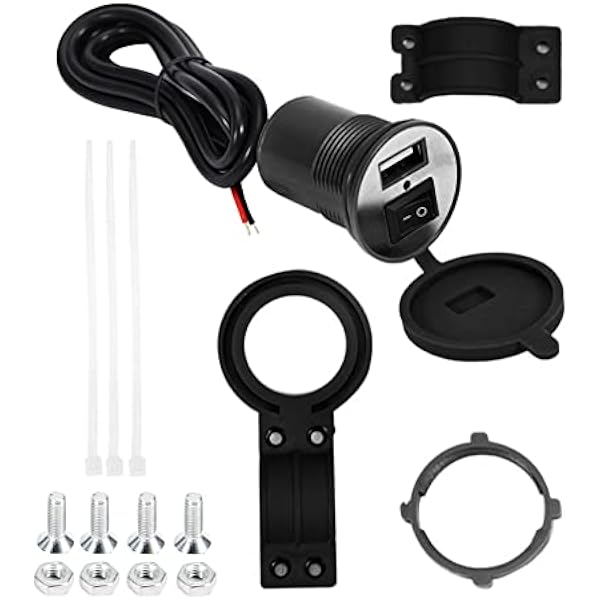 Motorcycle USB Charger Quick Connector Switch 1.5A 12-24V Motocyklowy uchwyt na kierownicę z wodoodpornym kablem 1.5m / 59in do telefonu Gopro Tablet (# 3)