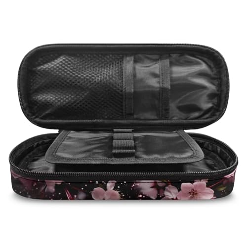 Image of 8.8 inch x 4.1 inch x 1.7 inch Pencil Box, Pink Cherry Blossom Pencil Case Pouch Pen Storage Bag Pencil Organizer for Stationery Fountain Pens
