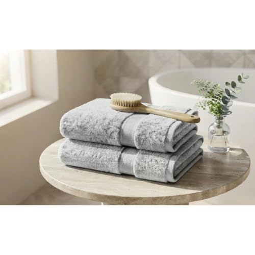 Image of 100% Cotton Handloom Hand Towel | Pack of 2 | Light Grey | High GSM | Soft & Highly Absorbent | Quick Dry Woven Cotton | Skin Friendly | Bathroom, Kitchen, Gym & Travel