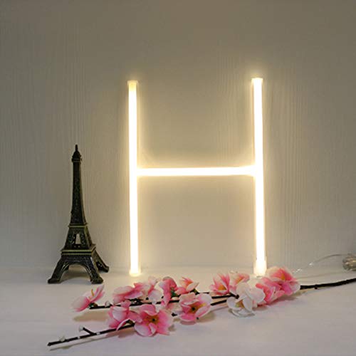 LED Warm White Alphabet Neon Art Lights Neon Letter Sign Night Lights Battery/USB Operated Neon Letter Light Wall Decor Light up Words for Wedding Birthday Party Christmas Home Bar Decoration(H)