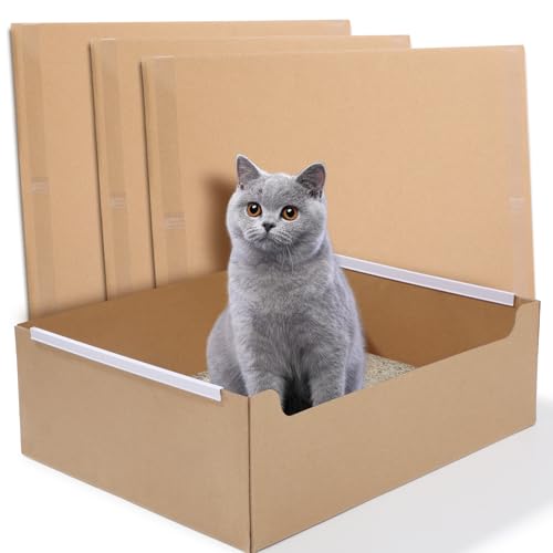 4 PCS Disposable Litter Boxes for Cats, Foldable Cardboard Cat Litter Box, Portable Waterproof Travel Litter Box for Cats（16.7x12.8x5.3 Inch）