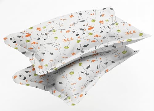 Image of 240 TC Soft Ezyption Cotton Floral Print King Double Bed bedsheet - with 2 Pillow Covers,bedsheet for Double Bed King Size Hypoallergenic, Brethable, (Size- 90 x 90 Inch) White Orange