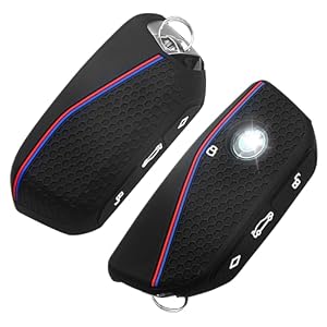 QBUC 2PCS for BMW Key Fob Cover, Soft Silicone Key Case for BMW 2024 2023 2025 7 Series IX I5 M60 X5 X7 X6 IX I7 Car Key Protector with Rings (3 Button,Black)