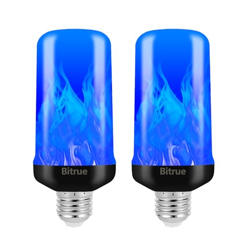 Bitrue LED Flame Bulbs 4 Modes Blue Flame Effect Bulbs E26 Base Fire Light Bulb with Gravity Sensor Flickering Light Bulbs for Halloween Home Decor(Blue 2 Pack)