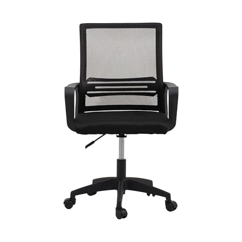 Image of Royaloak Alba Mesh Medium Back Chair | Ergonomic Office Chairs for Home with Breathable Nylon Mesh, Cushioned Seat, Fixed Armrests & Height Adjustment | 360 Swivel, Strong Base & Smooth Castors