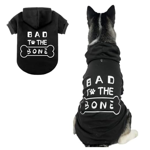 Dog Hoodies Bad The Bone Printed - Cold Protective Winter Coats Warm Puppy Pet Dog Clothes Black Color Large