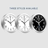 HITO 10 Inch Silent Wall Clock Battery Operated Non Ticking Glass Cover Silver Aluminum Frame, for Kitchen, Bedroom, Home Office, Living Room Decor (White)