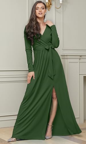 Image of KOH KOH Womens Long Sleeve V-Neck High Slit Cocktail Evening Gown Maxi Dress