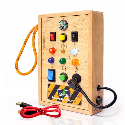 Image of Interactive Plug-in (Rechargeable), Montessori Busy Board for Toddlers 1-5 Years, Sensory Board with Lights & Switches, Fine Motor Skills Activity Board, Screen-Free Travel Toy, BIS Certified