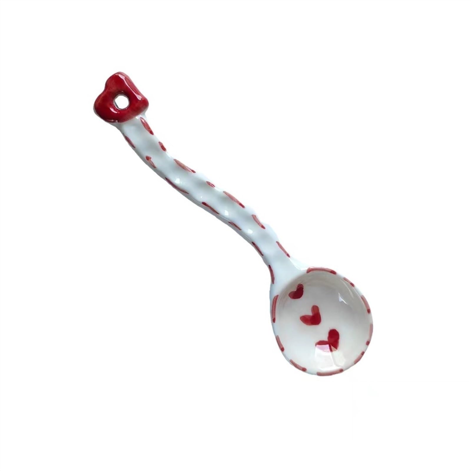 Cuillères à Soupe (Lot de 2) en céramique, Mignonnes, avec Manche Flexible Unique. Petites cuillères, idéales for Le Petit-déjeuner, Le café, Les Desserts et même la Glace.(Red)
