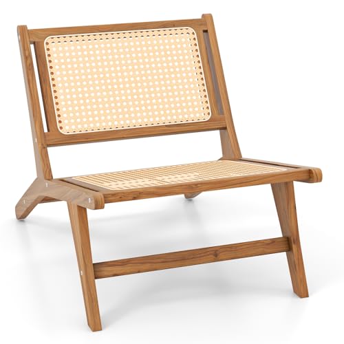 Sillón reclinable con ratán y madera teca marrón