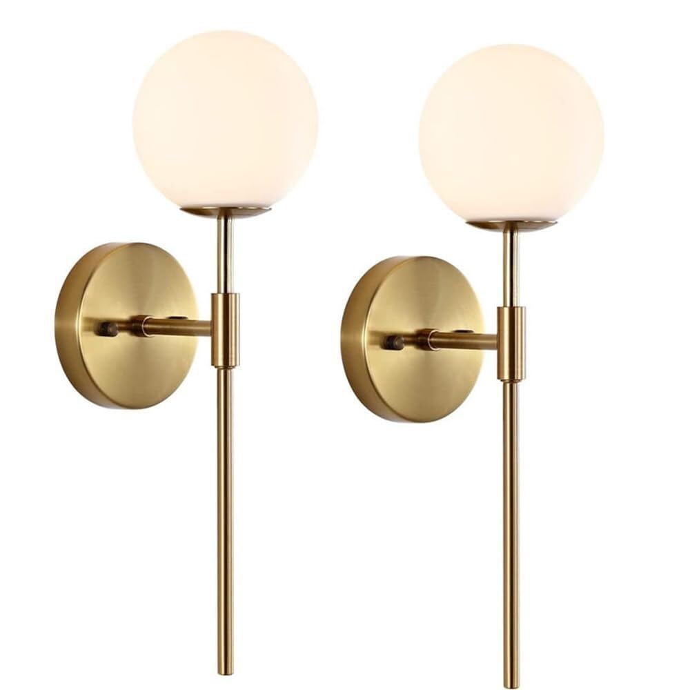 HCZKIUJY Set of 2 Milky White Globe Glass Wall Sconces - Mid Century Modern Long Pole Vintage Lighting for Bedroom and Living Room (B)