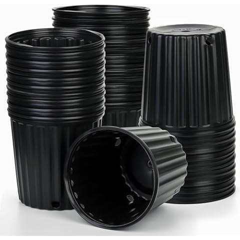 Elsjoy 50 Pack 1 Gallon Nursery Pot, Plastic Trade Pot Seed Starting Pots with Drainage Hole, Blow-Molded Seedling Pots for Cuttings, Flowers Cover