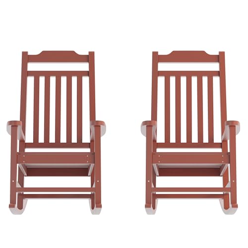 Image of Flash Furniture Set of 2 Winston All-Weather Rocking Chair in Red Faux Wood