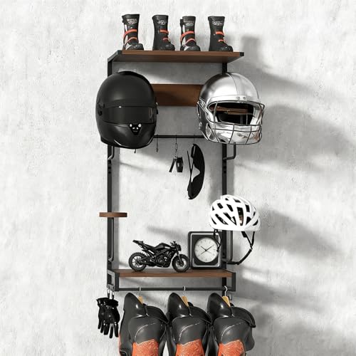 Soporte para casco de motocicleta en pared perchero con madera elegante 2