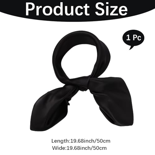 CREATCABIN Black Silk Feeling Scarf Soft Silky Square Satin Scarf Wrap Neck Head Scarves Sleeping Hair Protect Coverage Head Neckerchief for Women Travel Lightweight Costume Accessaries Gift 19.7in2
