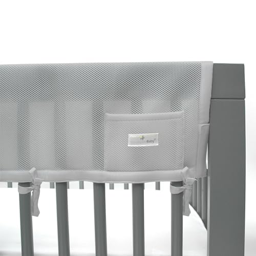 Image of BreathableBaby Breathable Mesh RailGuard Teething Cover - 51 inch Long Panel (1) - Fits Most Full-Size and Does Not Fit Mini Cribs - Use with Coordinating Short Panels - Gray