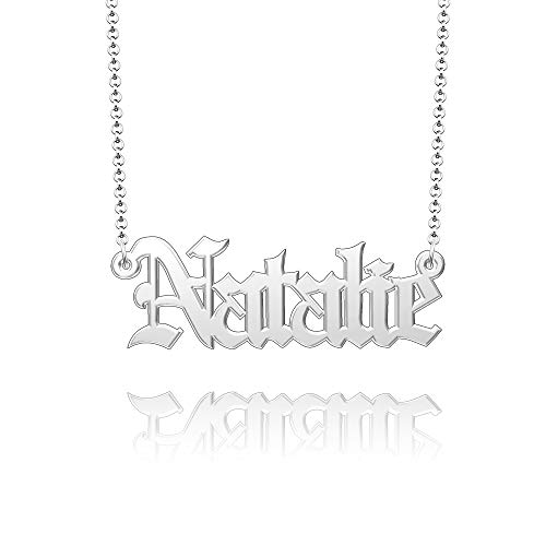 Sug Jasmin Natalie Necklace Old English Stainless Steel Silver Personalized Name Necklace Gift for Girls Women