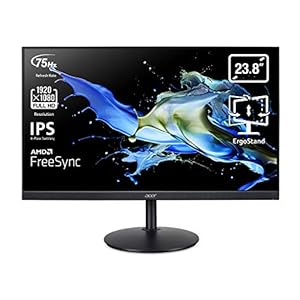 Acer CB242Y Monitor 23,8 Zoll (60 cm Bildschirm) Full HD, 75Hz HDMI/DP, 60Hz VGA, 1ms (VRB), HDMI 1.4, DP 1.2, VGA, höhenverstellbar, drehbar, HDMI/DP FreeSync,Schwarz