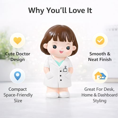 Image of YOURKARTS.COM Small PVC Female Doctor Figurine - Cute Medical Desk Decor, Mini Doctor Statue for Office, Home Decor & Car Dashboard Decoration