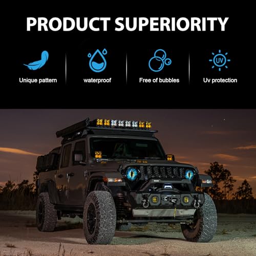 Image of 2 PCS Car Beast Eyes Decals, 3D Stereo Beast Eyes Stickers, Water-Proof Round Light Decal, Cool Beast Eyes Light Decoration Stickers, Suitable for Wrangler and Most Cars (Blue Eyes)