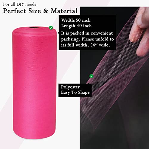 Image of Fuchsia Tulle Fabric Rolls 54 Inch by 40 Yards Tulle Bolt Spool for Wedding Decorations DIY Tutu Baby Shower Table Skirt Ceiling Decor Birthday Party Craft Supplies