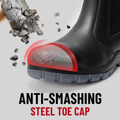 ANGRYRAM Steel Toe Slip on Work Boots for Men Waterproof Slip Resistant Fire Station Mechanic Boots Comfortable Construction Chelsea Safety Shoes3