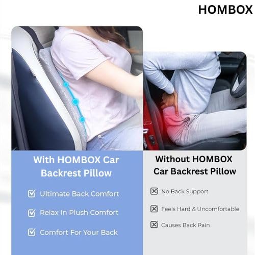 Image of HOMBOX Car Backrest Memory Foam Lumbar Support Cushion for Car Seat | Orthopedic Lower Back Support Pillow | Ergonomic Back Cushion for Driving, Office Chair & Home | Breathable Washable Cover I Grey