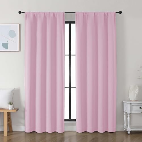 Image of Simplebrand Ava Pink Blackout Curtains for Bedroom 72 Inch Length 2 Panels Set, Privacy Thermal Insulated Rod Pocket Door Window Curtains for Patio French Front Door, W40 x L72 Inch
