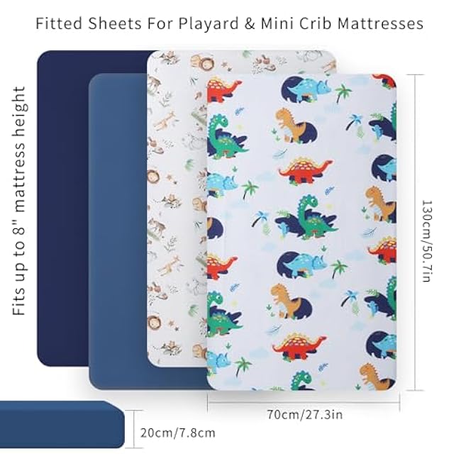 Crib Sheet for Boys and Girls, Super Soft Microfibre Crib Sheet Set, Breathable Cot Sheet, for Cot and Toddler Mattress, 130x70x20cm, 4pcs