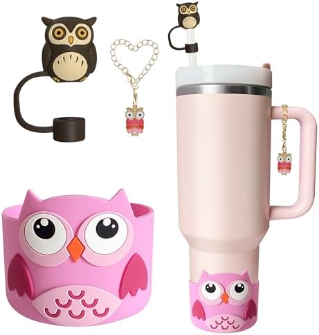 Silicone Boot for Stanley 40oz Tumbler, Owl Straw Cover Bottom Pr...