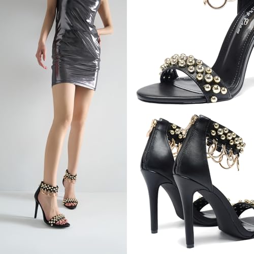 Women's Open Toe Stiletto Sandals Metallic Rings & Pearls Gothic Nightclub Party Wedding Shoes2