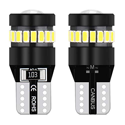 T10 W5W Auto LED Lampadine CANBUS，Ricambio Interni Luce Targa Luce Bi Posizione 12V 6000K Xenon Bianca (2)