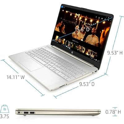 HP 15.6 Everyday Laptop, AMD Efficient Dual-Core Processor, 16GB RAM, 256GB SSD, USB-C, SD Card Reader, HDMI, Wi-Fi & Bluetooth, Long Battery Life, Windows 11 with 1 Year Microsoft 365, Gold