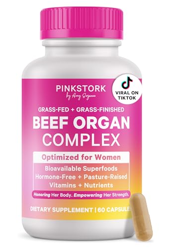 Image of Pink Stork Beef Organ Supplement for Women | Grass-Fed Beef Liver Capsules with Iron, B12, CoQ10, Vitamin A | Primal Multivitamin for Hormone + Energy Support | Clean Label Award Winner | 60 Capsules