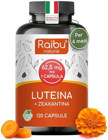 Integratore Occhi con Luteina e Zeaxantina Alto Dosaggio - 50 mg Luteina e 12,5 mg Zeaxantina - Integratore Vista con Vitamina A &amp; B2 - Estratto Naturale di Fiori di Calendula - Scorta per 4 mesi