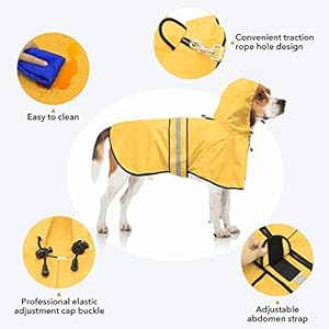 Hooded Dog Rain coats – Reflective Adjustable Pet Rain Coat, Lightweight Dog Waterproof Raincoat Slicker Poncho with Leash Hole for Small, Medium, Large Dogs (Yellow, X-Large)