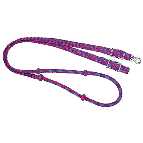 Tough 1 Knotted Cord Roping Rein Purp/Rasp/Teal