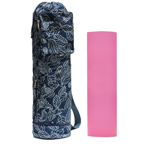 ESVAN Yoga Mat Bag with Multi Pockets Drawstring Yoga Mat Carrier Pilates Exercise Multi-Functional Storage Bag