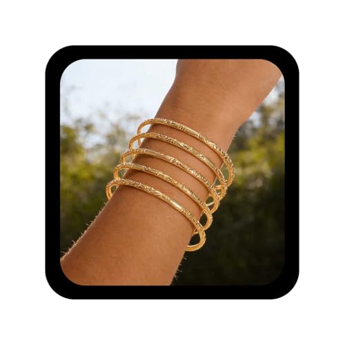 Cybche Punk Filled Hammered Bracelet Gold Bangle Bracelet Thin Round Bangle Bracelets Texture Stacking Bracelet Hinged Classic Bracelet Jewelry Set for Women(Gold1)